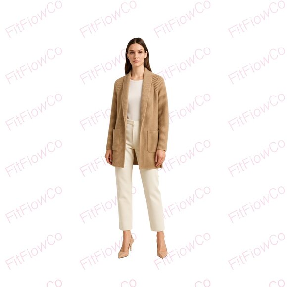 ⭐Ann Taylor 100% Cashmere Ribbed Shawl Collar Cardigan Sz SP Camel Beige EUC - Picture 1 of 6